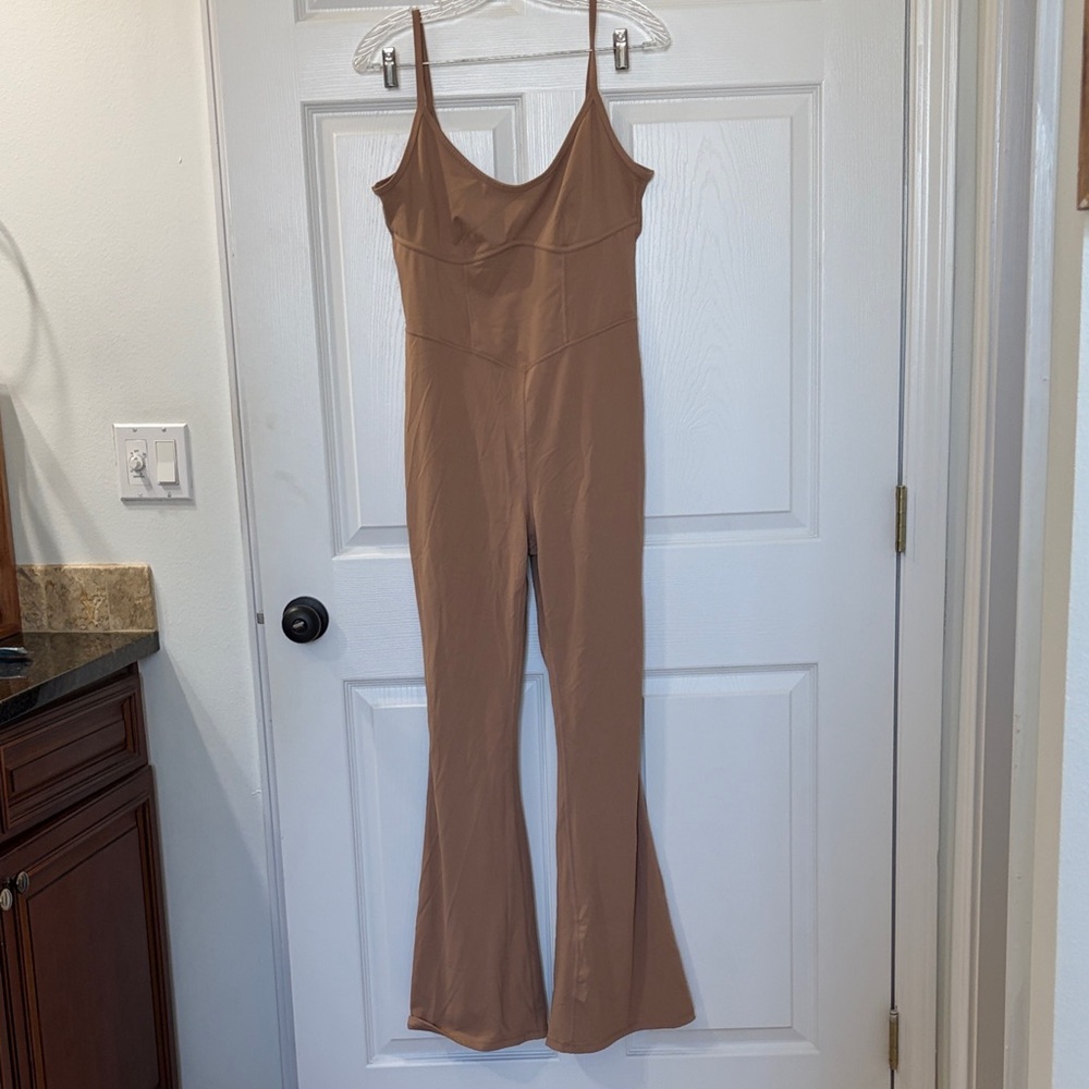 JoyLab Tan Corset Jumpsuit with Flare legs